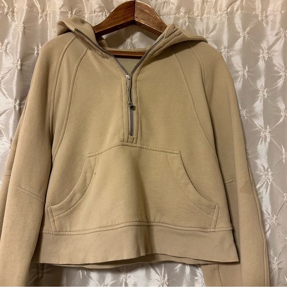 Lululemon Scuba Oversized 1/2 Zip Hoodie Sweatshirt Cropped Trench Tan - Picture 4 of 11